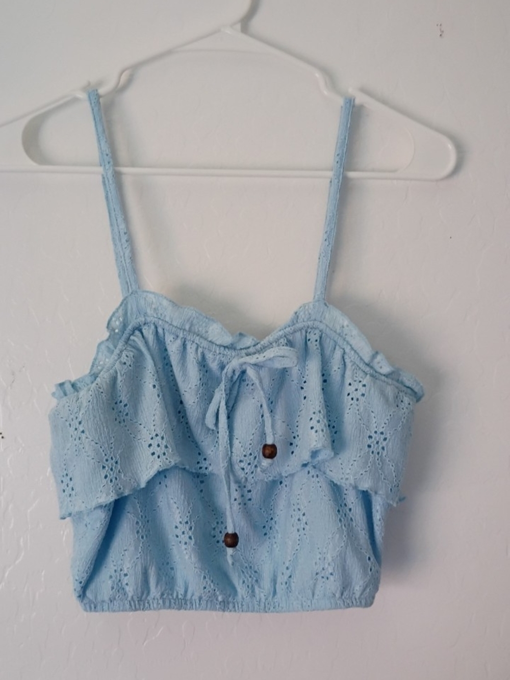 No Boundaries Light Blue Eyelet Ruffle Top